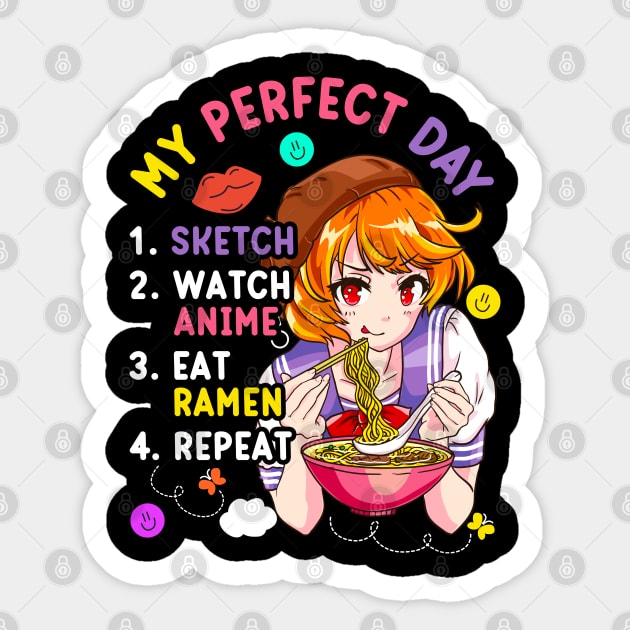 My Perfect Day Sketch Watch Eat Ramen Anime Sticker by aneisha